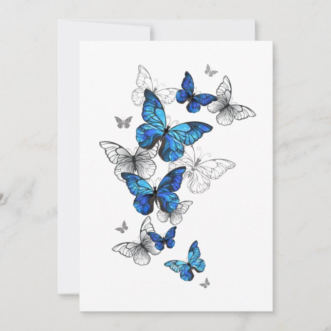 Cartes Pour Fêtes Annuelles Papillons volants bleus Morpho (Devant)