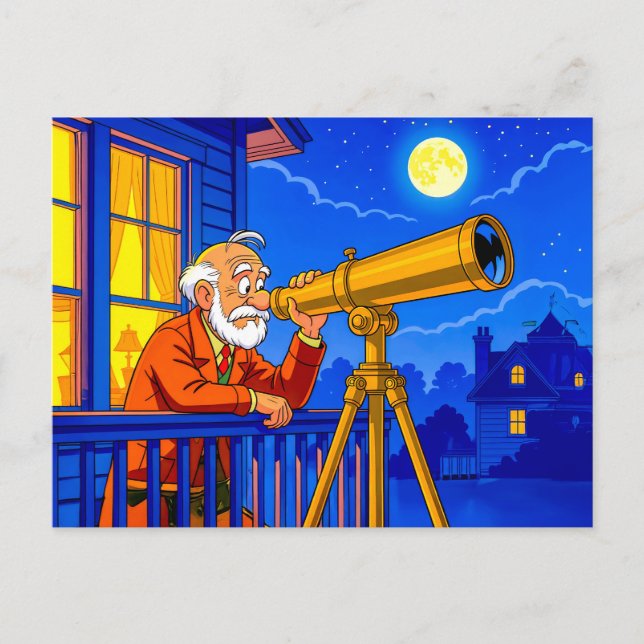 Cartes Pour Fêtes Annuelles Papy observe les étoiles avec un télescope (Devant)