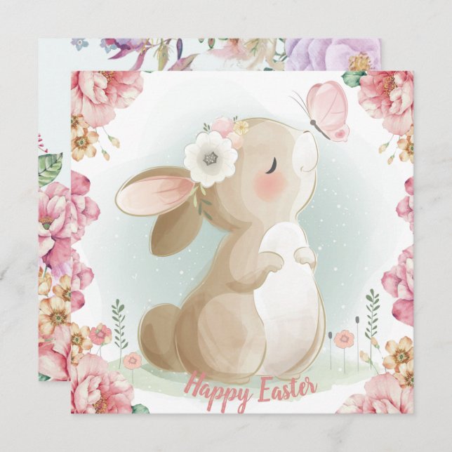Cartes Pour Fêtes Annuelles Pâques adorables (Devant / Derrière)