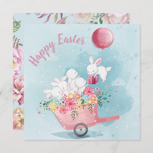 Cartes Pour Fêtes Annuelles Pâques adorables (Devant / Derrière)