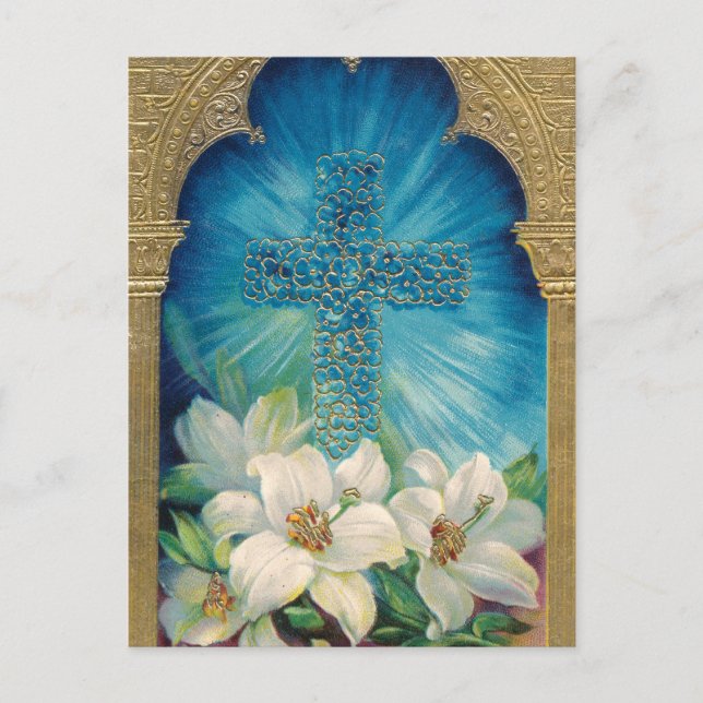 Cartes Pour Fêtes Annuelles Pâques avec Croix et Lys (Devant)