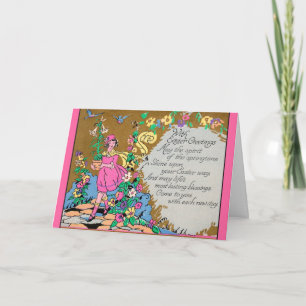 Cartes Pour Fêtes Annuelles Pâques Bénédiction fille en rose