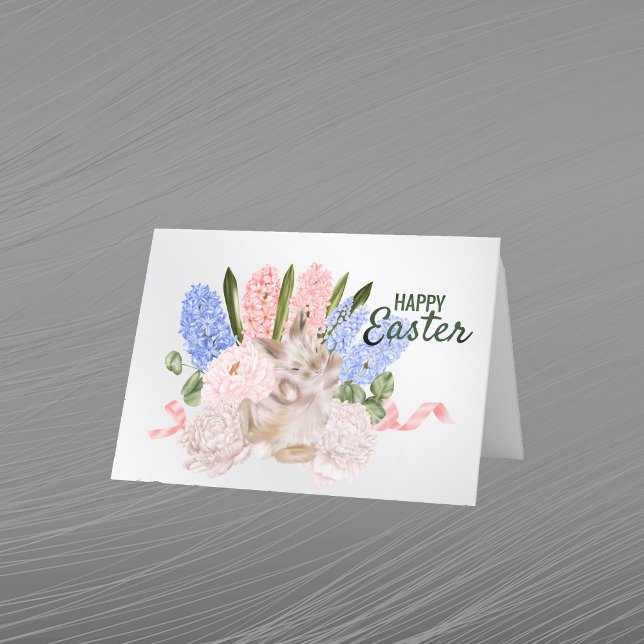 Cartes Pour Fêtes Annuelles Pâques bleu lapin floral (Créateur téléchargé)