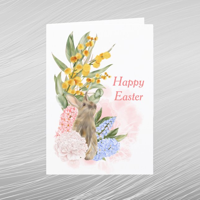 Cartes Pour Fêtes Annuelles Pâques bleu rose jaune lapin floral (Créateur téléchargé)