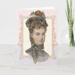 Cartes Pour Fêtes Annuelles Pâques Bonnet Lady Printemps Vintage