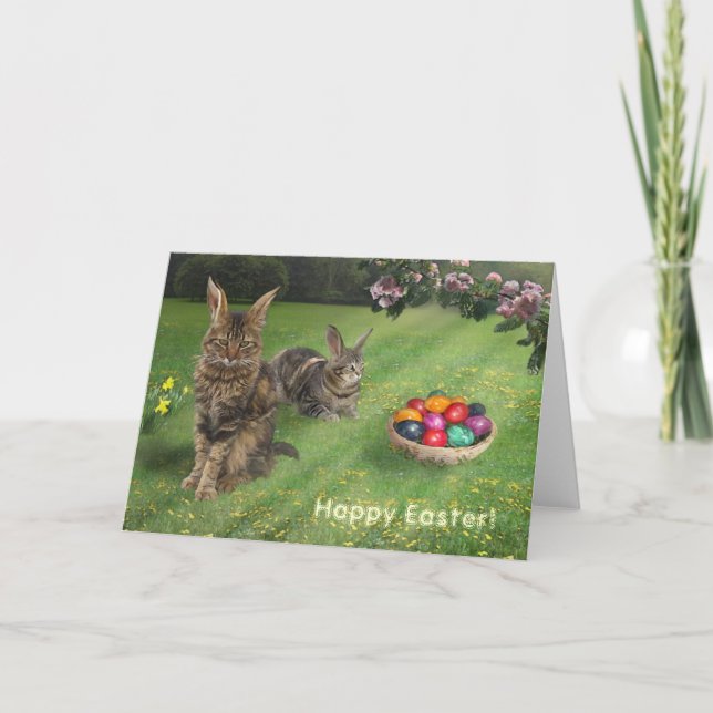 Cartes Pour Fêtes Annuelles Pâques Cat-Bunnies ; -) 😽 🐰 (Devant)