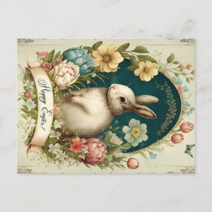 Cartes Pour Fêtes Annuelles Pâques chanceux avec lapin Vintage et floral