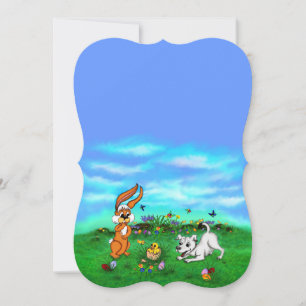 Cartes Pour Fêtes Annuelles Pâques - Chien avec Lapin et Poussin