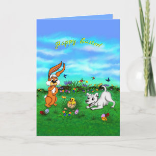 Cartes Pour Fêtes Annuelles Pâques - Chiot Capo Rabbit et Chick