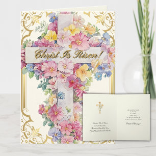 Cartes Pour Fêtes Annuelles Pâques Christ est ressuscité Floral Cross Prière
