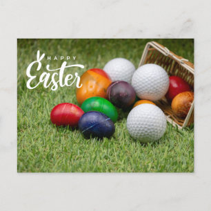 Cartes Pour Fêtes Annuelles Pâques de golf avec balle de golf aux œufs colorés