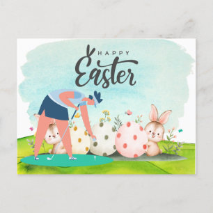 Cartes Pour Fêtes Annuelles Pâques de golf avec balle de golf et œuf pour golf