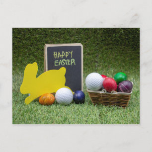 Cartes Pour Fêtes Annuelles Pâques de golf avec balle de golf et œufs colorés