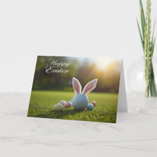 Cartes Pour Fêtes Annuelles Pâques de golf avec balle lapin oreille sur gazon