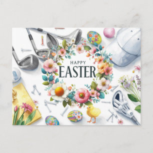 Cartes Pour Fêtes Annuelles Pâques de golf avec équipement de golf avec fleur