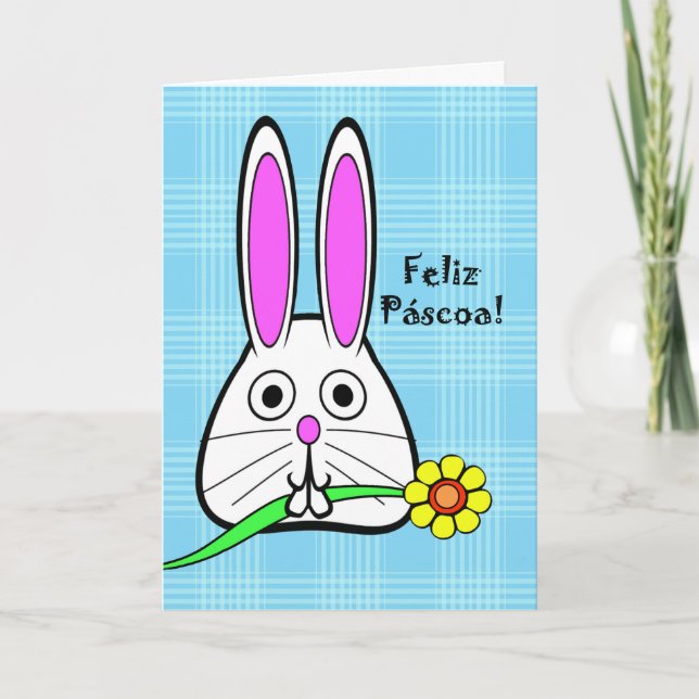 Cartes Pour Fêtes Annuelles Pâques en portugais, Feliz Páscoa, mignonne lapin (Devant)