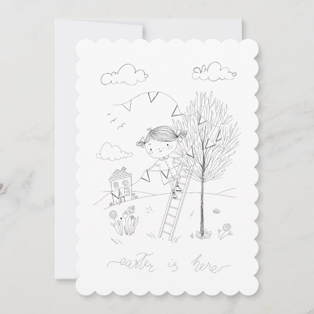 Cartes Pour Fêtes Annuelles Pâques est ici dessin d'encre (Devant)