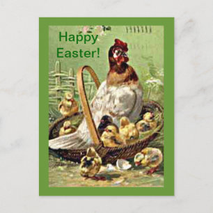 Cartes Pour Fêtes Annuelles Pâques et poulets Vintages en panier