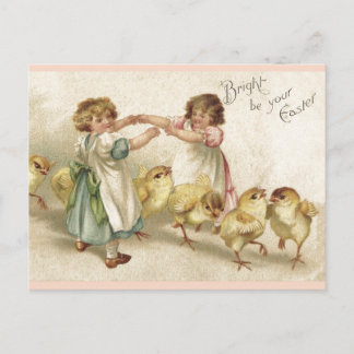 Cartes Pour Fêtes Annuelles Pâques - Filles mignonnes avec poussins-Vintage ca