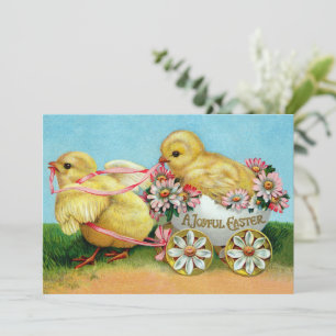 Cartes Pour Fêtes Annuelles Pâques Fleurs et Poussins Colorés de Style Rétro