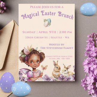 Cartes Pour Fêtes Annuelles Pâques Fleurs pourpres mignonnes Fille et lapins