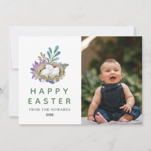 Cartes Pour Fêtes Annuelles Pâques Floral Élégant Moderne Photo Joyeuses Pâq