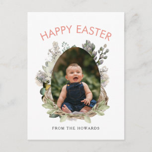 Cartes Pour Fêtes Annuelles Pâques Floral Moderne Élégant Photo Joyeuses Pâq