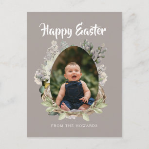 Cartes Pour Fêtes Annuelles Pâques Floral Moderne Élégant Photo Joyeuses Pâq