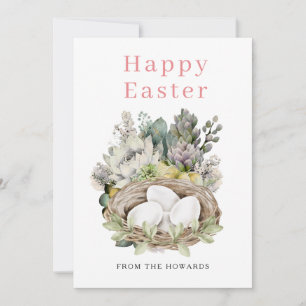 Cartes Pour Fêtes Annuelles Pâques Floral Moderne Élégant Photo Joyeuses Pâq