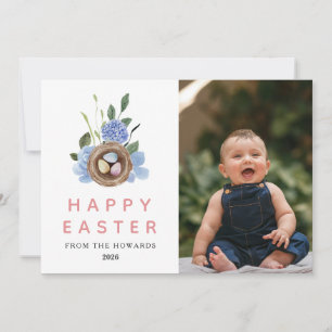 Cartes Pour Fêtes Annuelles Pâques Floral Moderne Élégant Photo Joyeuses Pâq