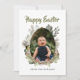 Cartes Pour Fêtes Annuelles Pâques Floral Moderne Élégant Photo Joyeuses Pâq