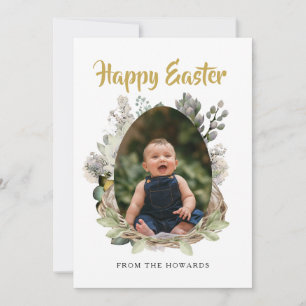 Cartes Pour Fêtes Annuelles Pâques Floral Moderne Élégant Photo Joyeuses Pâq