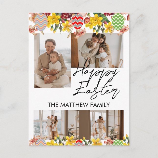 Cartes Pour Fêtes Annuelles Pâques florales élégantes, famille quatre photo co (Devant)
