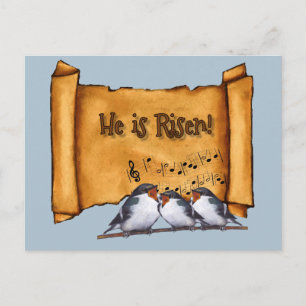 Cartes Pour Fêtes Annuelles Pâques : Il est levé ! Vieux rouleau, oiseaux de