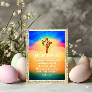 Cartes Pour Fêtes Annuelles PÂQUES Il Est Ressuscité Croix Chrétienne et Flora