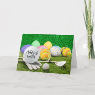 Cartes Pour Fêtes Annuelles Pâques joyeuses au golfeur avec oeufs et club de g