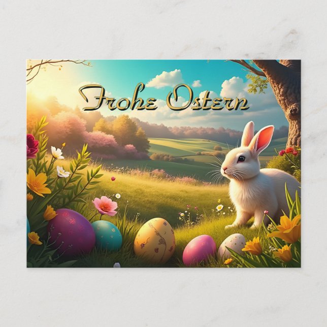 Cartes Pour Fêtes Annuelles Pâques joyeuses dans un paysage printanier (Devant)