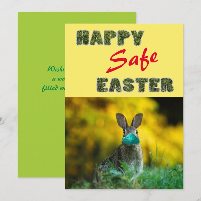 Cartes Pour Fêtes Annuelles Pâques joyeuses et sûres | Jote lapin drôle avec m (Devant / Derrière)