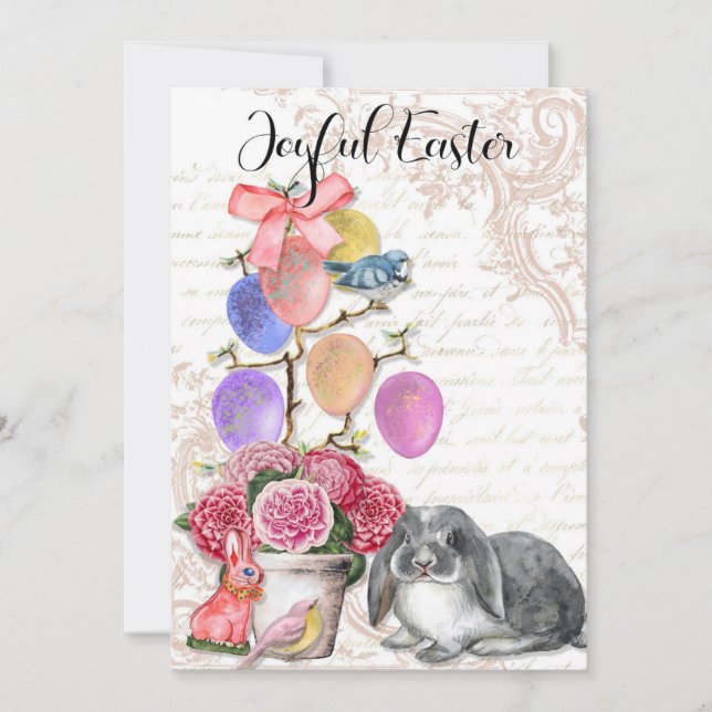 Cartes Pour Fêtes Annuelles Pâques Joyeuses, Lapin Français, Chic Shabby (Devant)