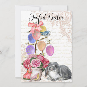 Cartes Pour Fêtes Annuelles Pâques Joyeuses, Lapin Français, Chic Shabby