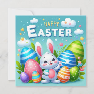Cartes Pour Fêtes Annuelles Pâques joyeuses - Oeufs de lapin en couleurs paste