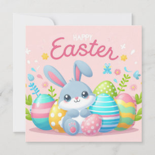 Cartes Pour Fêtes Annuelles Pâques joyeuses - Oeufs de lapin en couleurs paste