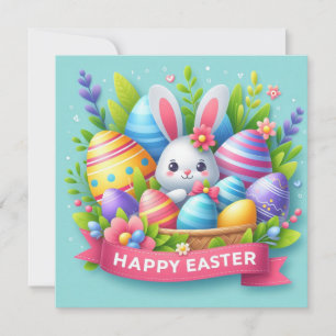 Cartes Pour Fêtes Annuelles Pâques joyeuses - Oeufs de lapin en couleurs paste