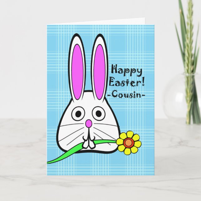 Cartes Pour Fêtes Annuelles Pâques joyeuses pour Cousin, mignon lapin avec fle (Devant)