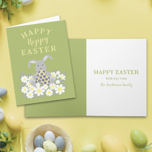Cartes Pour Fêtes Annuelles Pâques Joyeux Personnalisé avec Lapin Mignon Flora