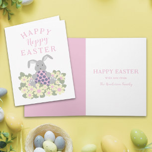 Cartes Pour Fêtes Annuelles Pâques Joyeux Personnalisé Floral Rose Lapin Migno