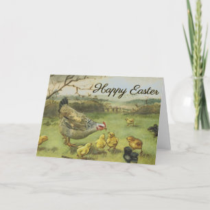 Cartes Pour Fêtes Annuelles Pâques joyeux poule & poussins Pastorale Vintage 