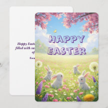 Pâques Lavande Mignon Lapin Blanc Floral Printemps