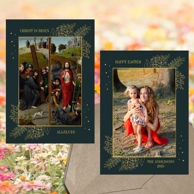Cartes Pour Fêtes Annuelles Pâques Lent Résurrection de Jésus Famille Photo (Christian Catholic Easter Lent Resurrection Jesus Christ is Risen Alleluia Family Photo Holiday Card)