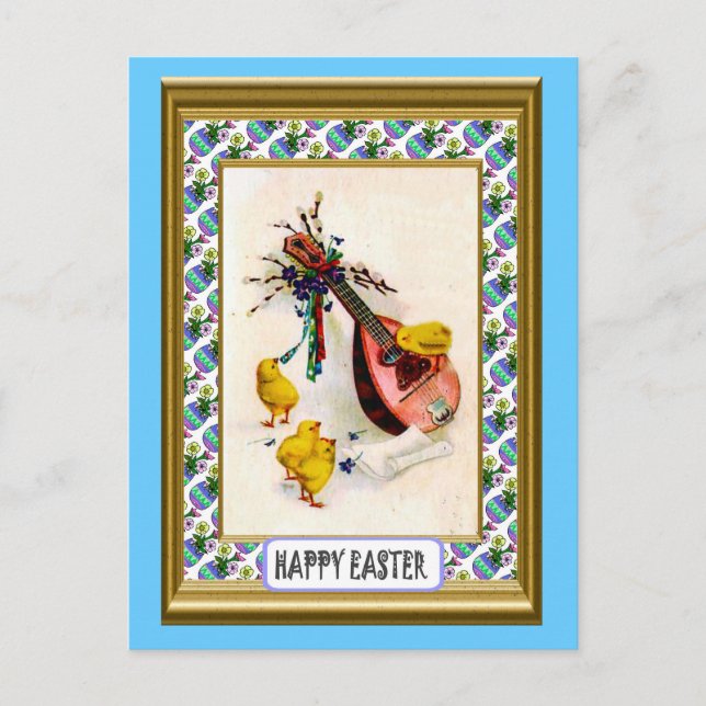 Cartes Pour Fêtes Annuelles Pâques - Mandoline et poussins d'ester (Devant)